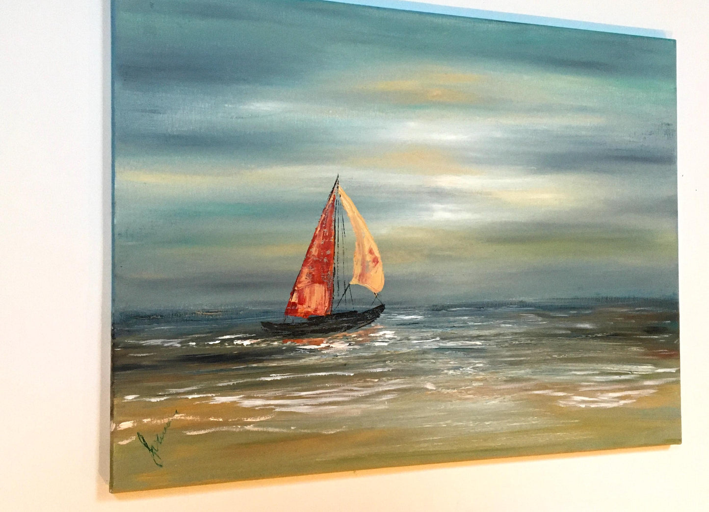 Original oil painting ocean sailboat art ready to ship ooak wall hanging gift