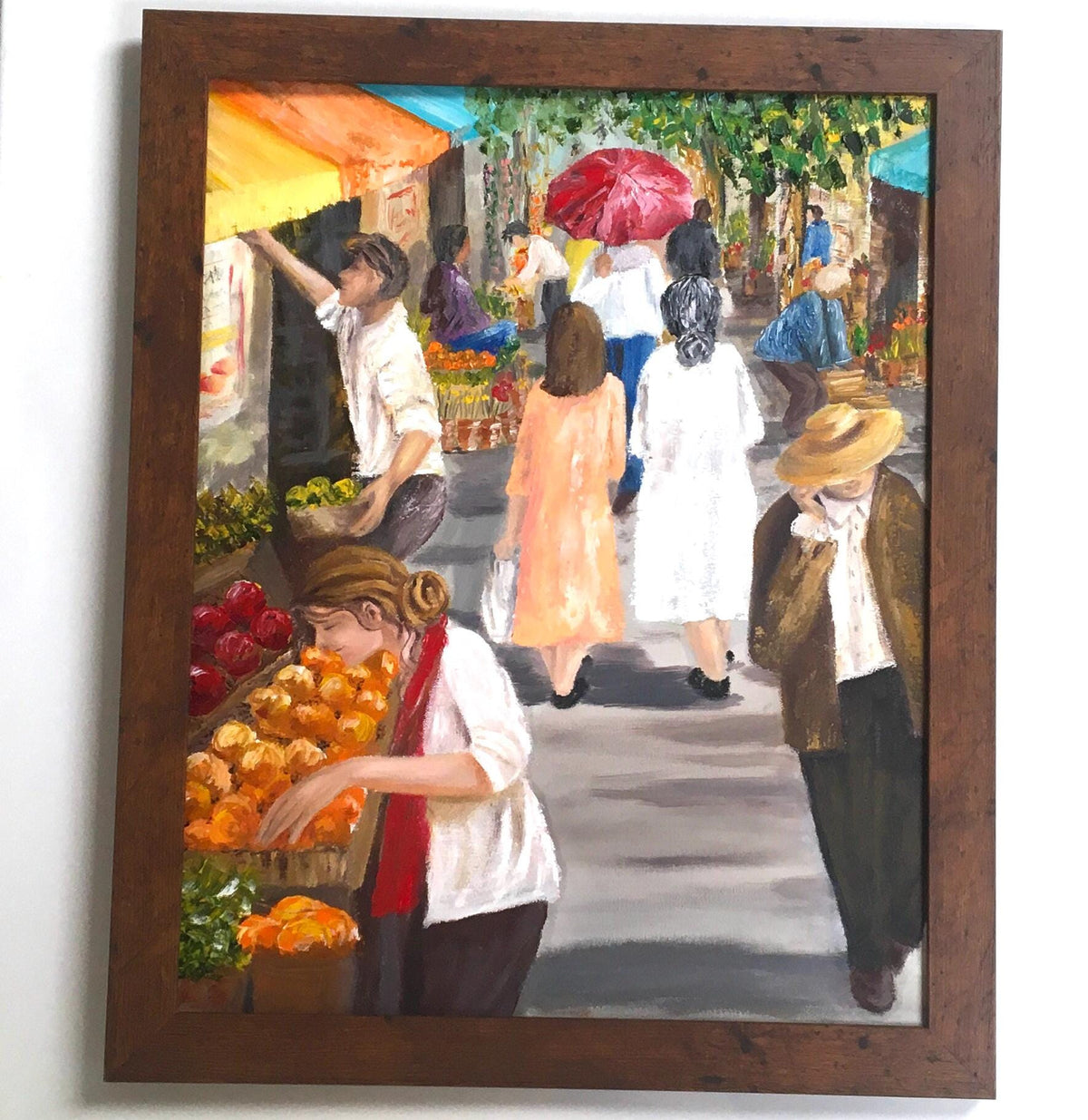 Farmers market shops 16x20 inches Original oil painting art wall hanging