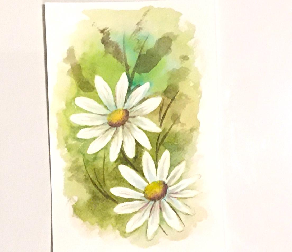 Original painting 9x6 inches white daisy watercolor art flowers (not print)