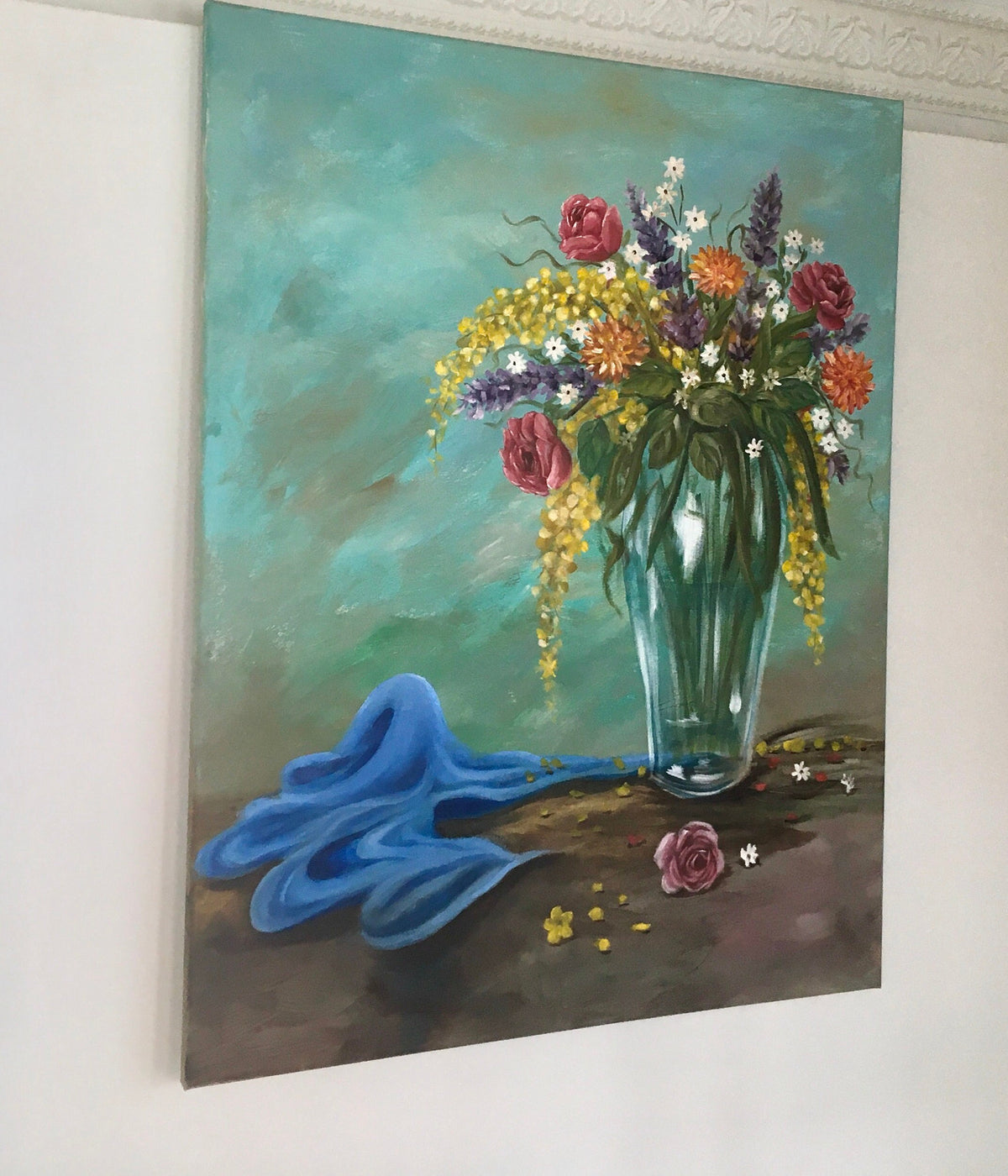 Original oil painting flowers art ready ooak wall hanging gift