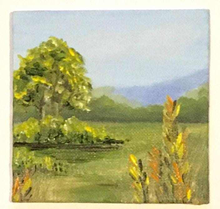 Landscape framed 4x4 inches Original oil painting art wall hanging or on desk