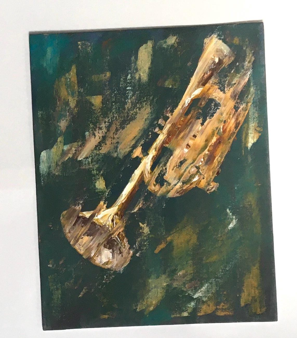 With frame trumpet music instrument abstract Original oil painting art wall hanging
