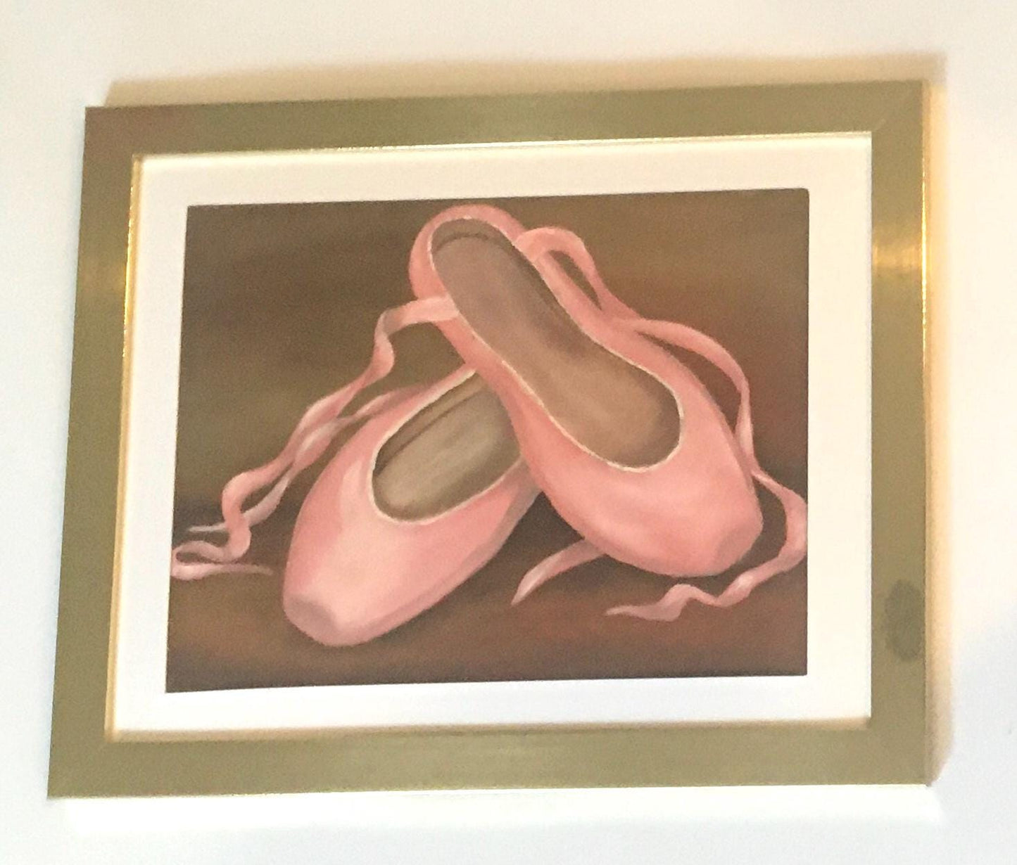 Framed Original oil painting pink shoes 9x12 art wall hanging