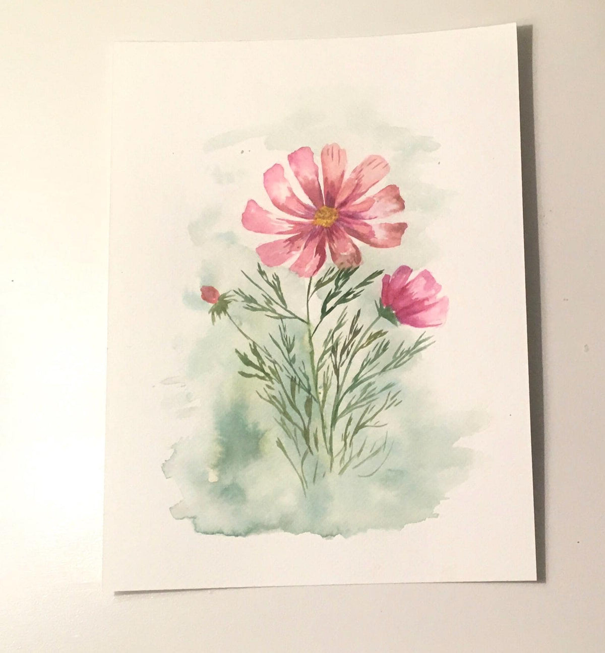Free shipping Original painting watercolor art pink flower (not print)