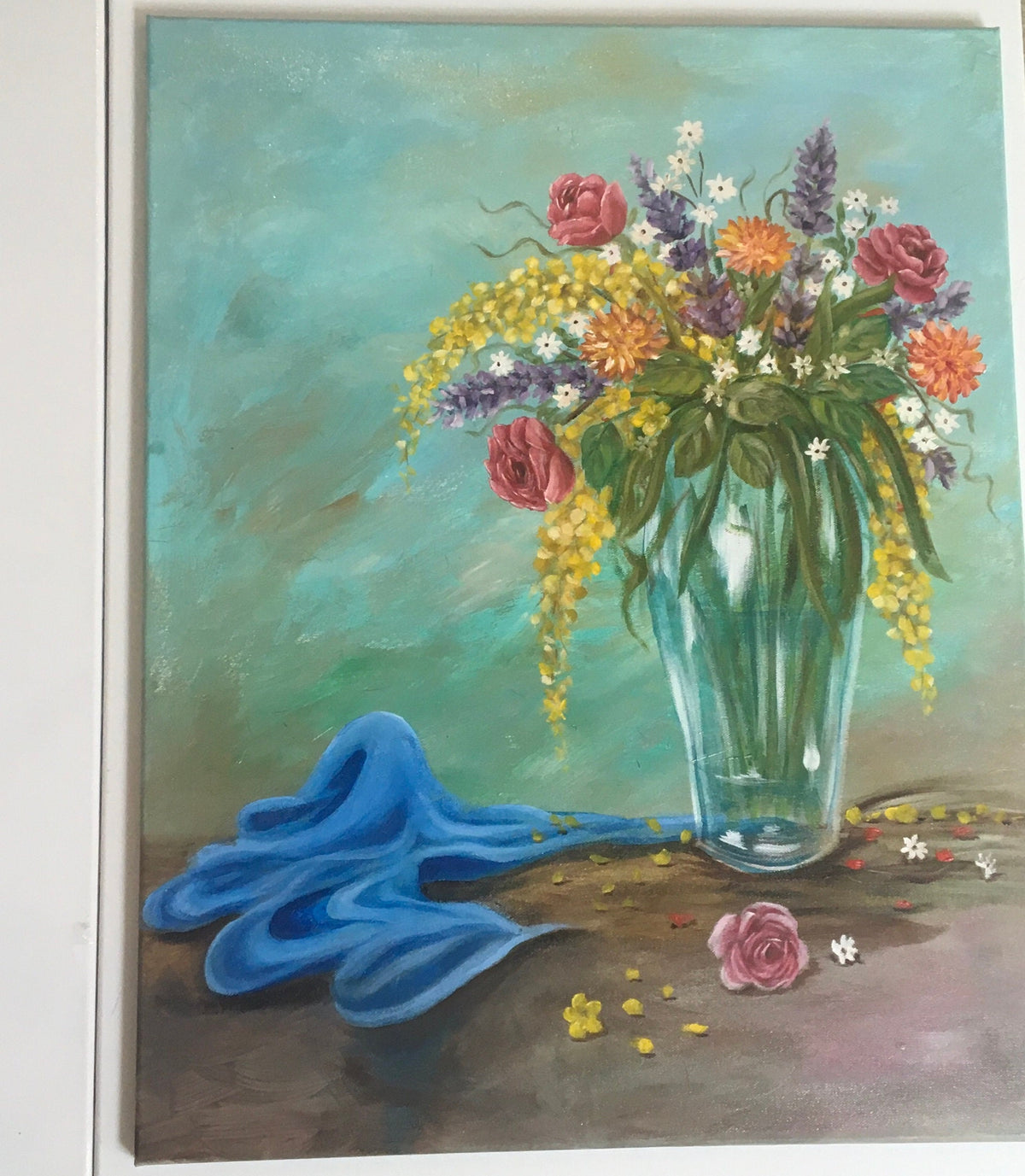 Original oil painting flowers art ready ooak wall hanging gift
