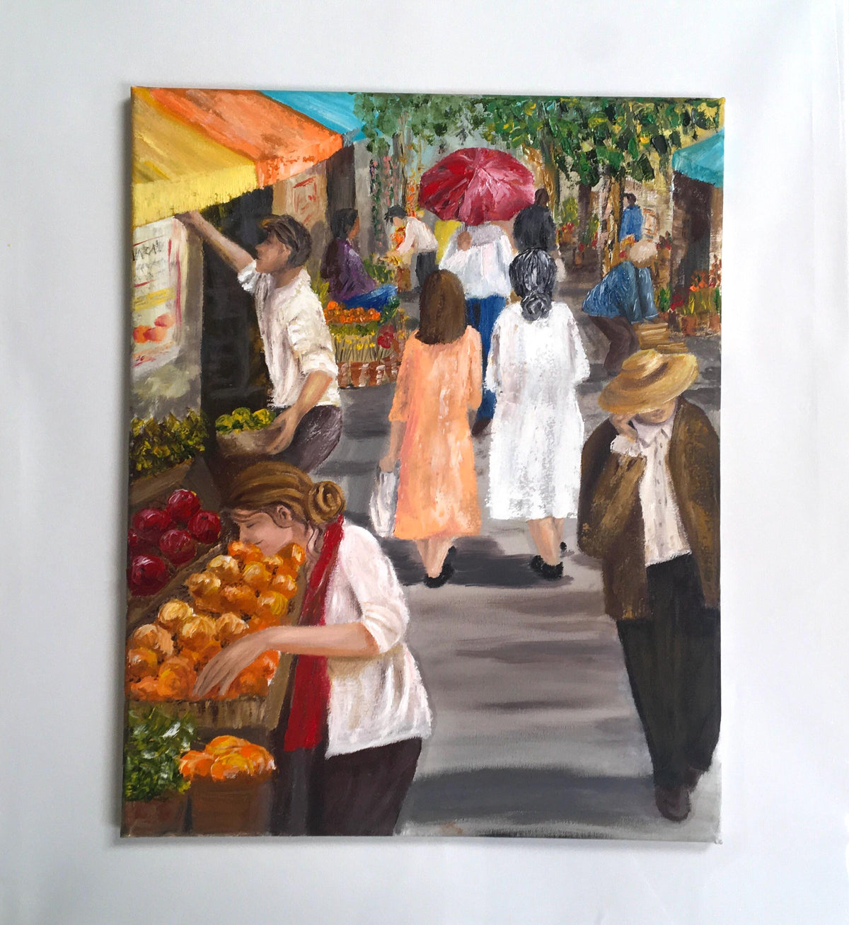 Farmers market shops 16x20 inches Original oil painting art wall hanging