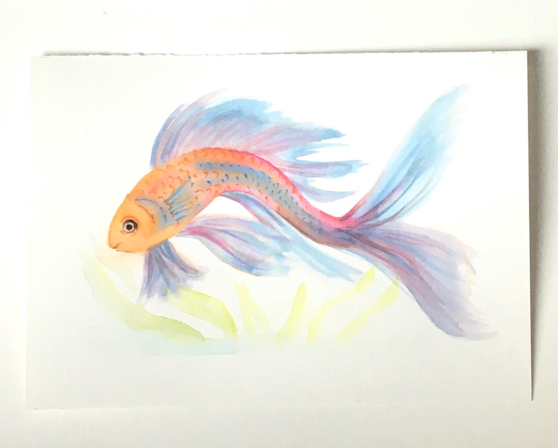 Fish 7x10 inches Original painting watercolor art (not print)