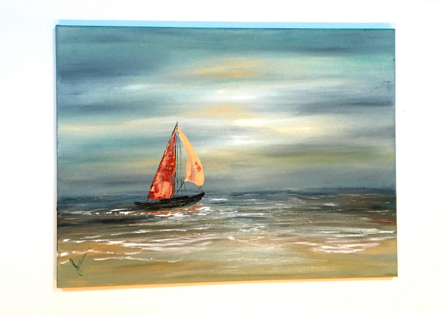 Original oil painting ocean sailboat art ready to ship ooak wall hanging gift
