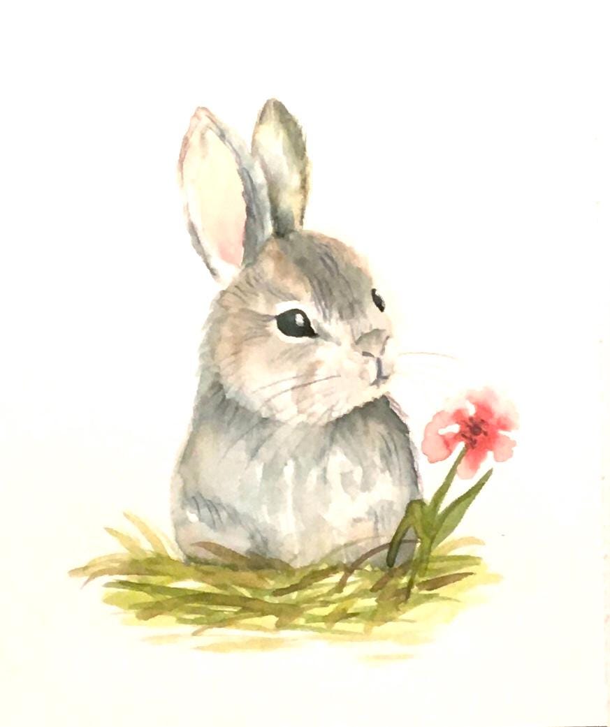 Bunny rabbit 7x10 inches Original painting watercolor art (not print)