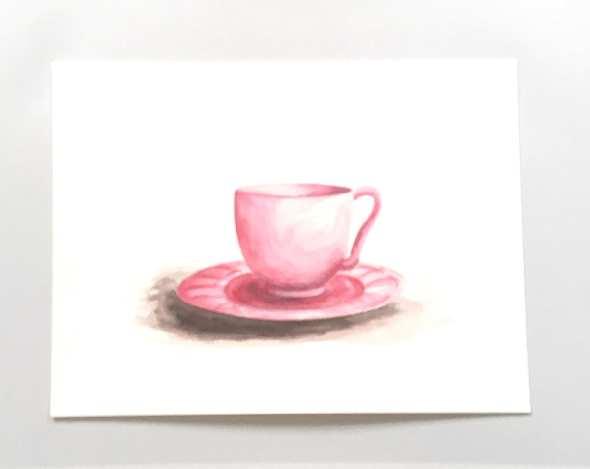 Pink teacup 12x9 inches Original painting watercolor art (not print)