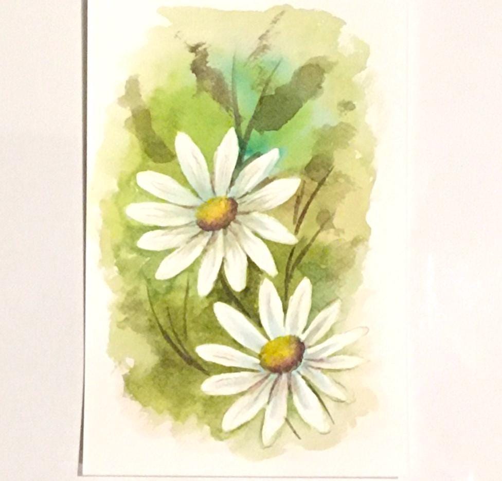 Original painting 9x6 inches white daisy watercolor art flowers (not print)