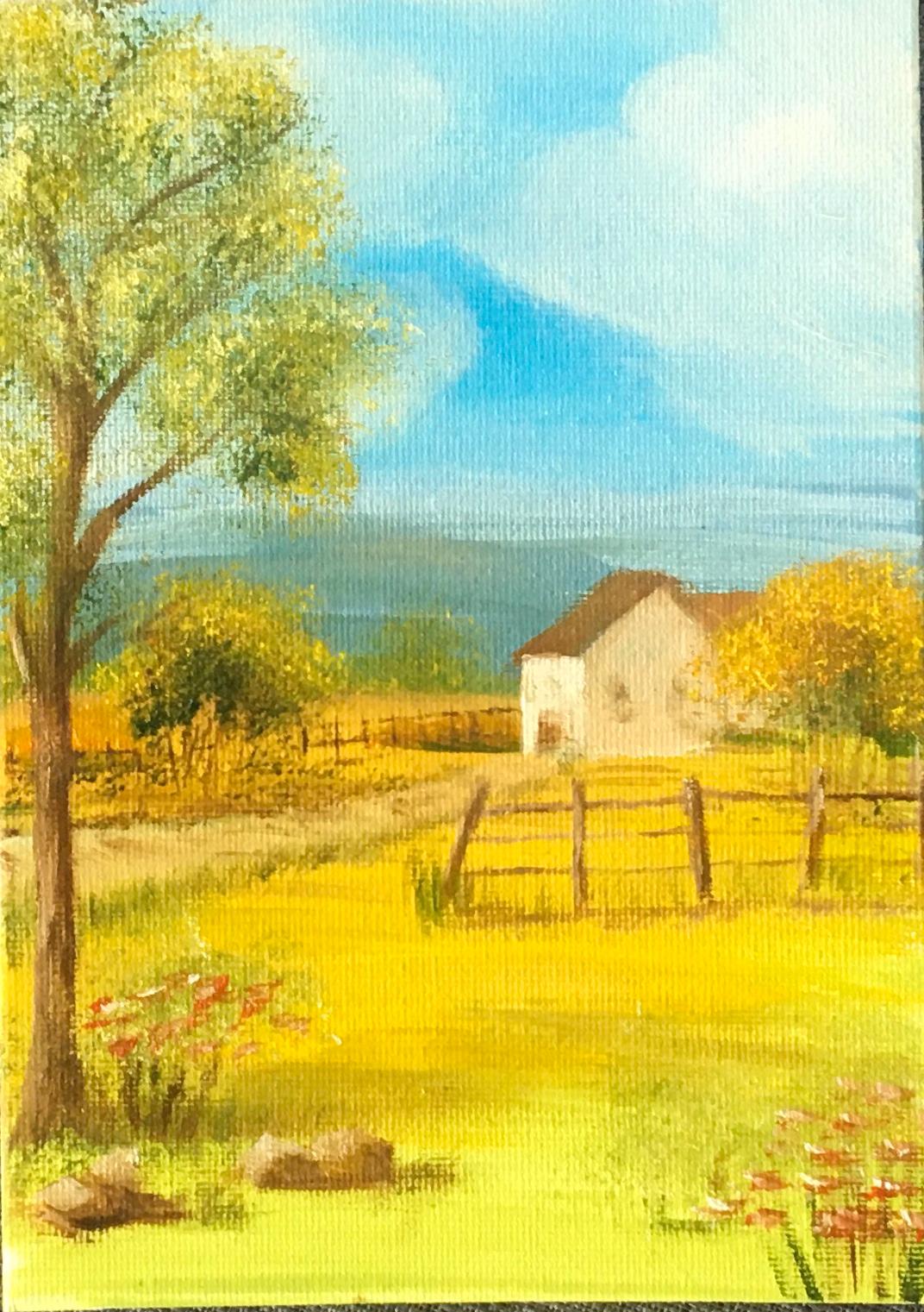 Original 5x7 art Landscape cottage trees oil painting art wall hanging