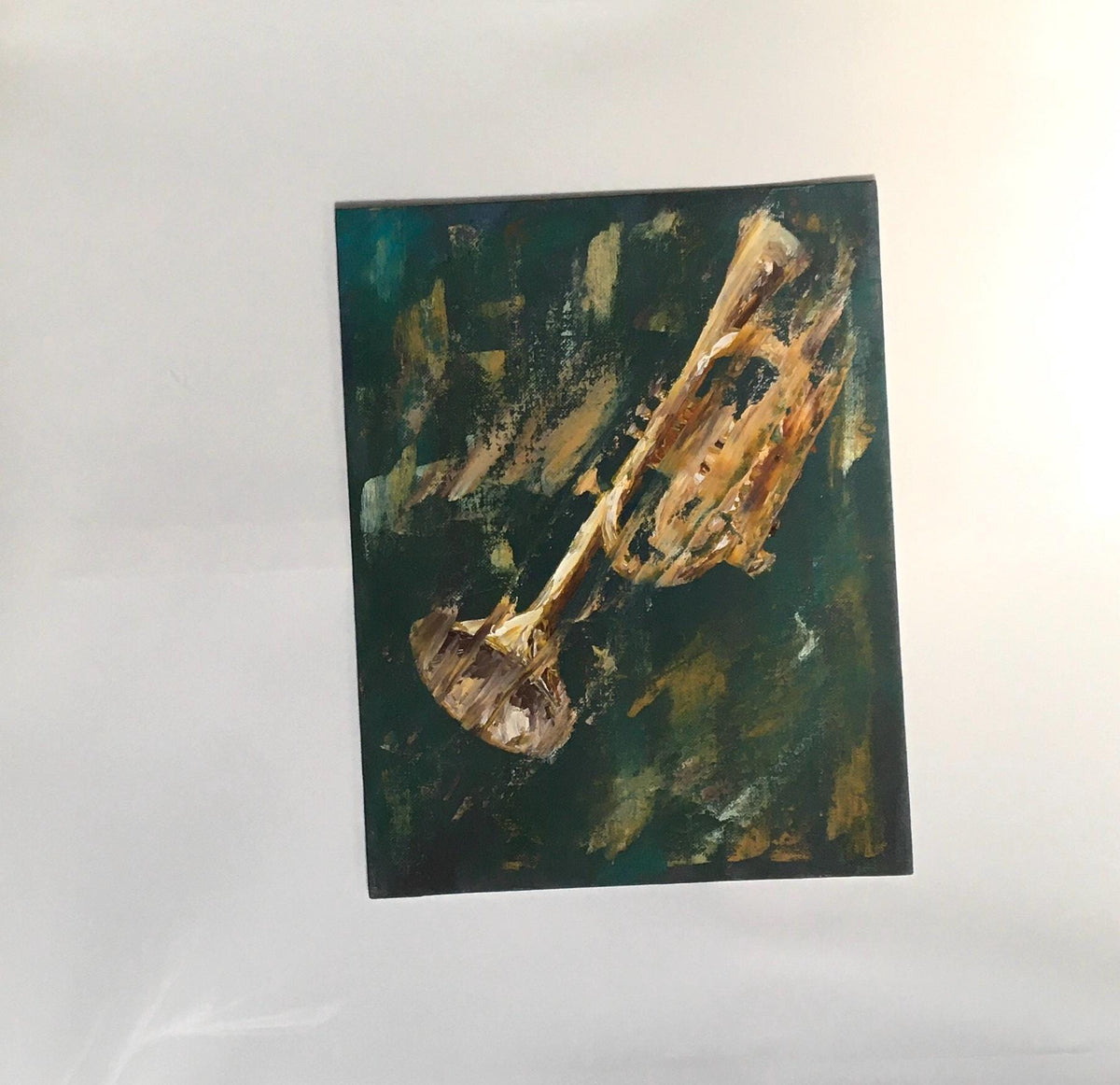With frame trumpet music instrument abstract Original oil painting art wall hanging