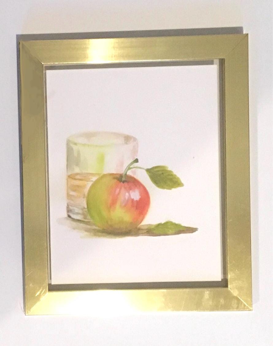 Framed art Apple glass 7x9 inches Original painting watercolor (not print)