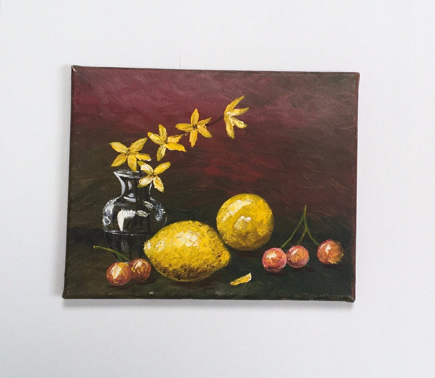 Original oil painting art Lemons cherries kitchen food wall hanging