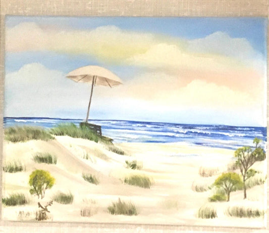 Original oil painting ocean beach lighthouse art ready ooak wall hanging gift
