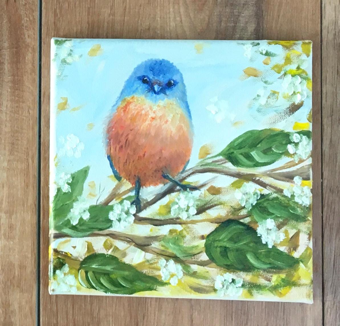 Original oil painting cute bird of New England art ready ooak wall hanging gift