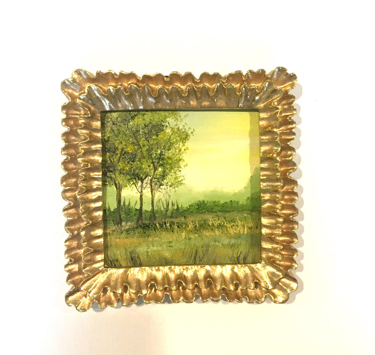 Landscape framed 4x4 inches Original oil painting art wall hanging or on desk