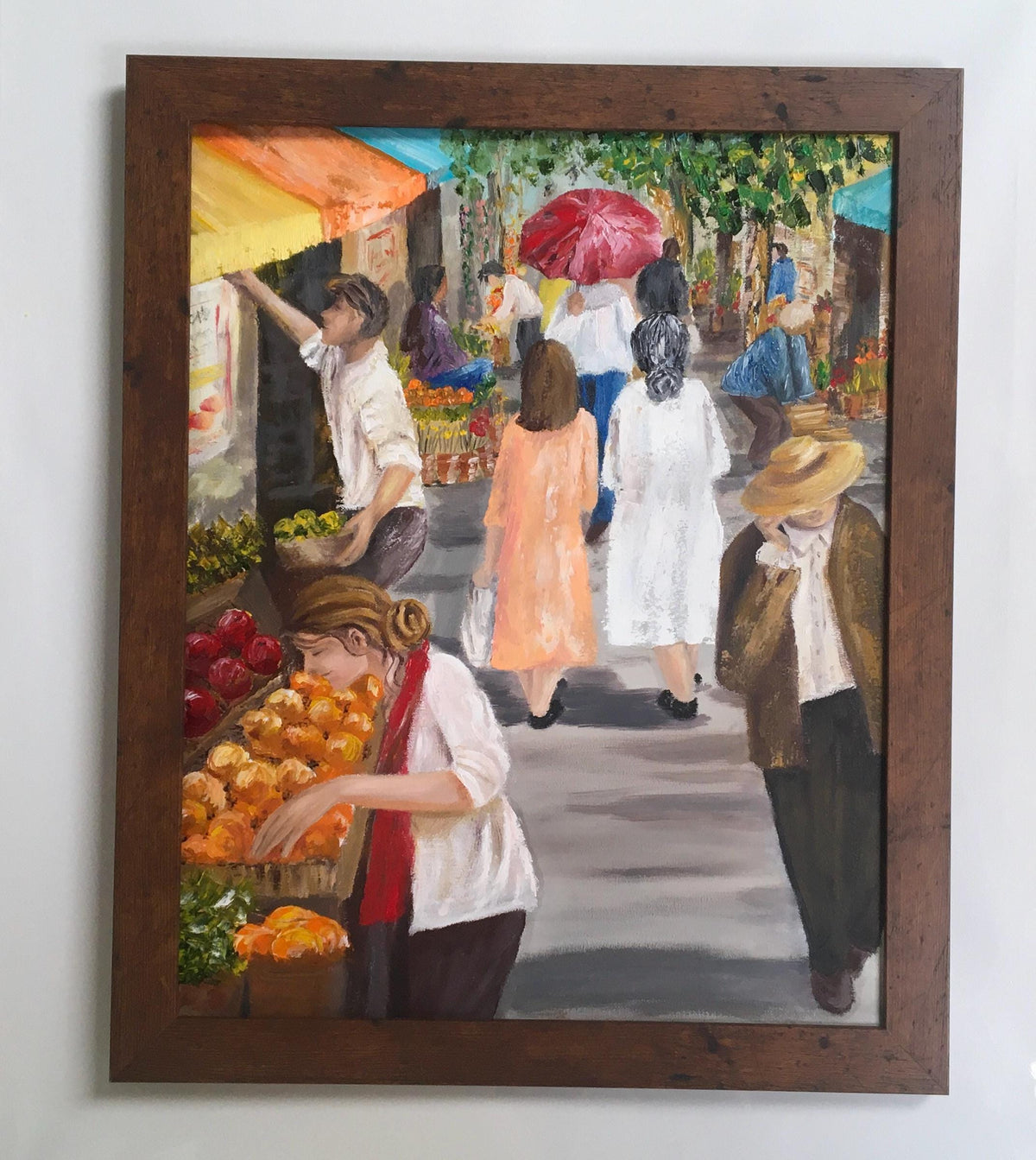 Farmers market shops 16x20 inches Original oil painting art wall hanging