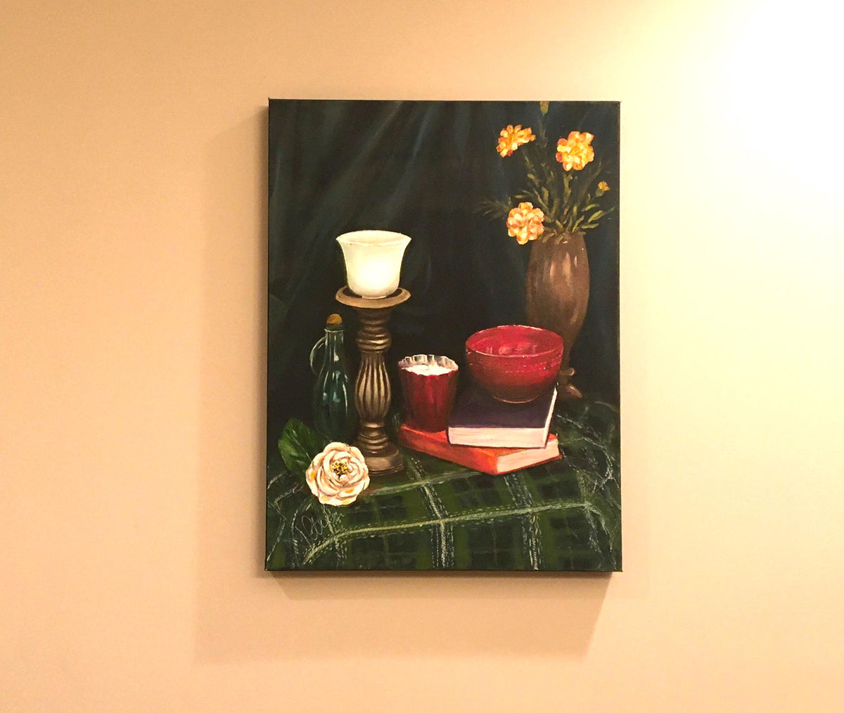 Original oil painting still life flowers art ready ooak wall hanging