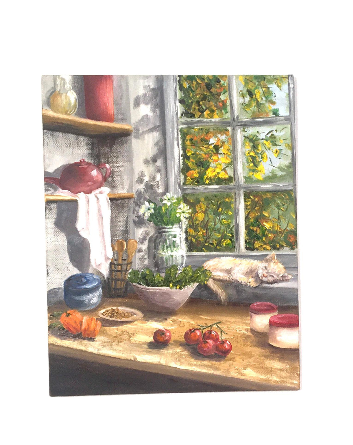 Framed art Kitchen window 11x14 inches original oil painting ooak wall hanging gift