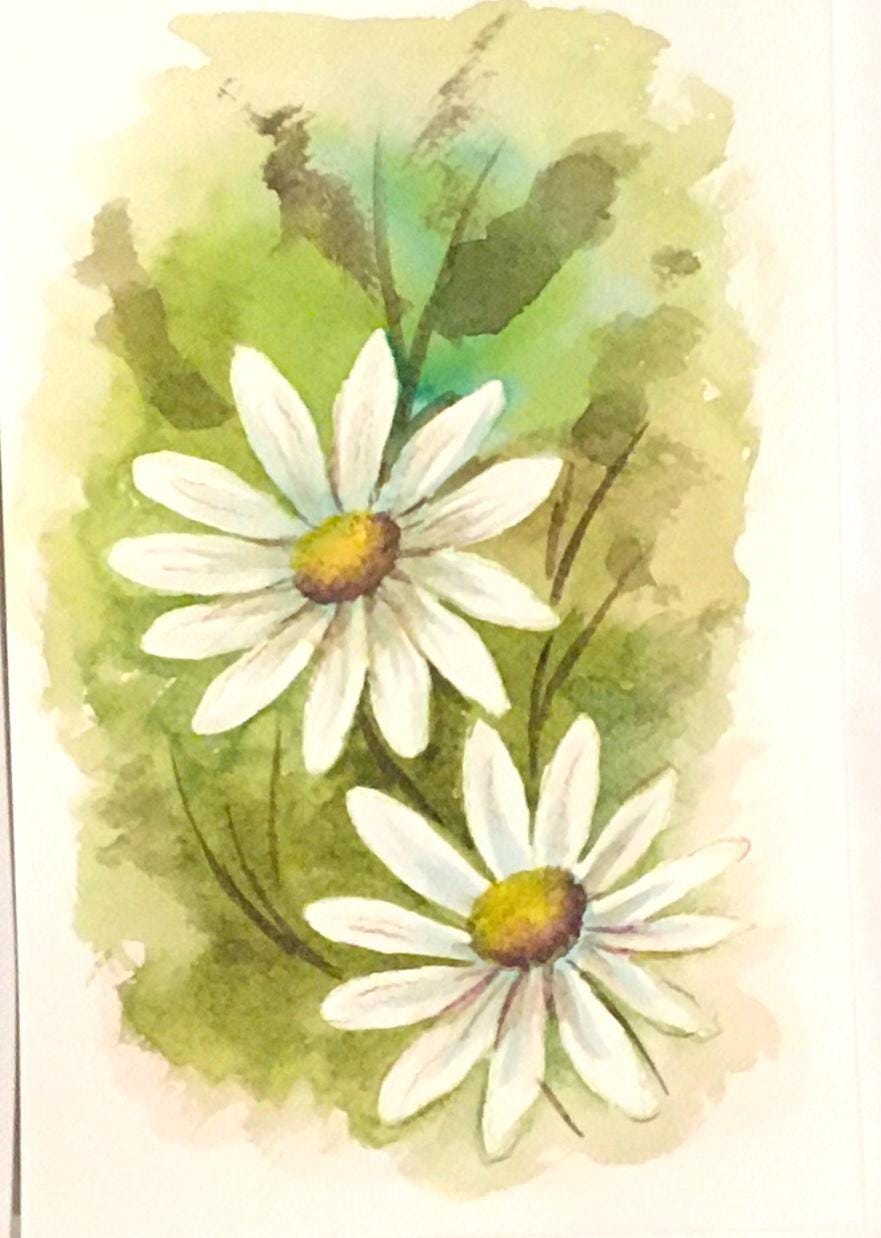 Original painting 9x6 inches white daisy watercolor art flowers (not print)