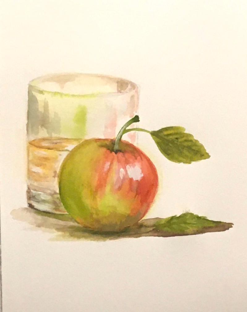 Framed art Apple glass 7x9 inches Original painting watercolor (not print)