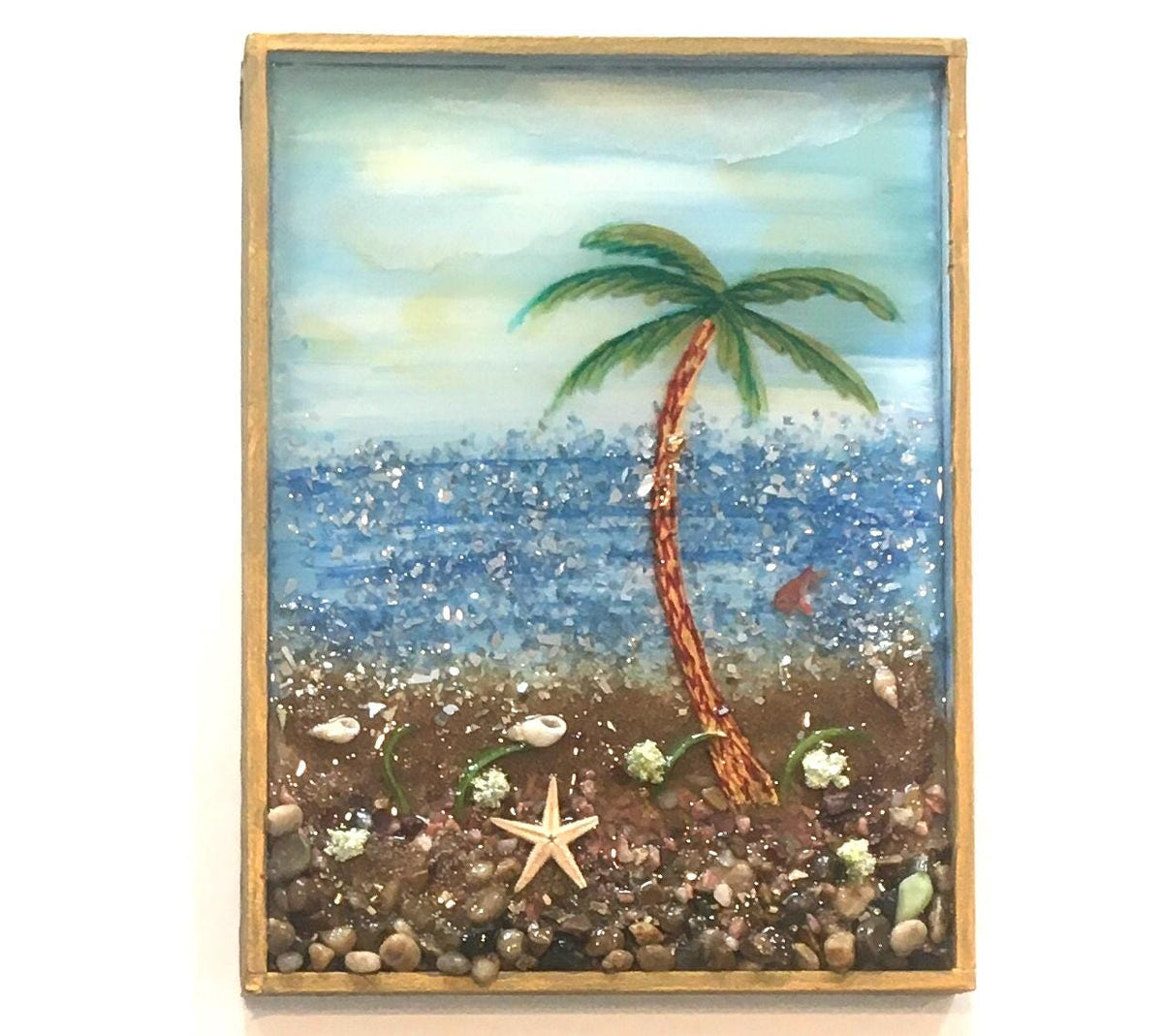 Original painting 3D glass resin art seascape beach ocean ooak collectable gift