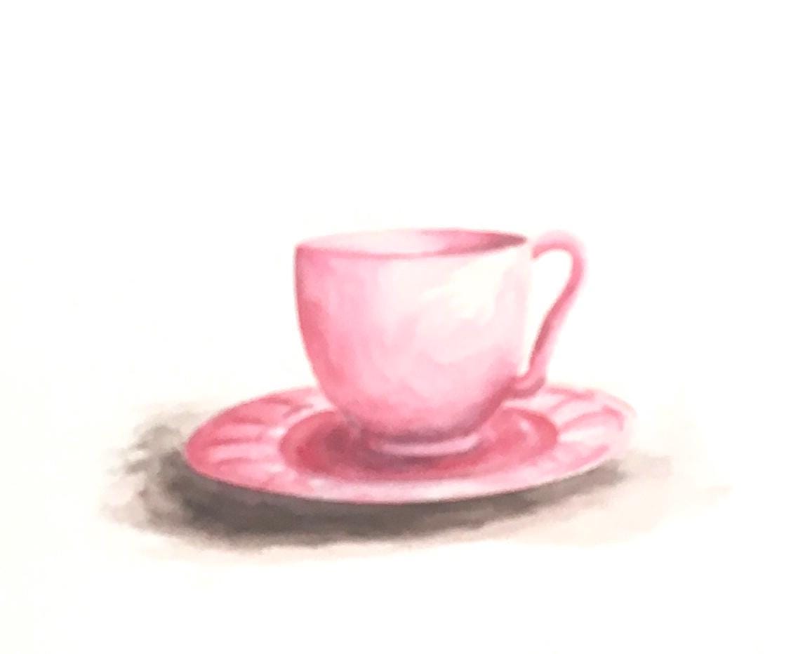 Pink teacup 12x9 inches Original painting watercolor art (not print)