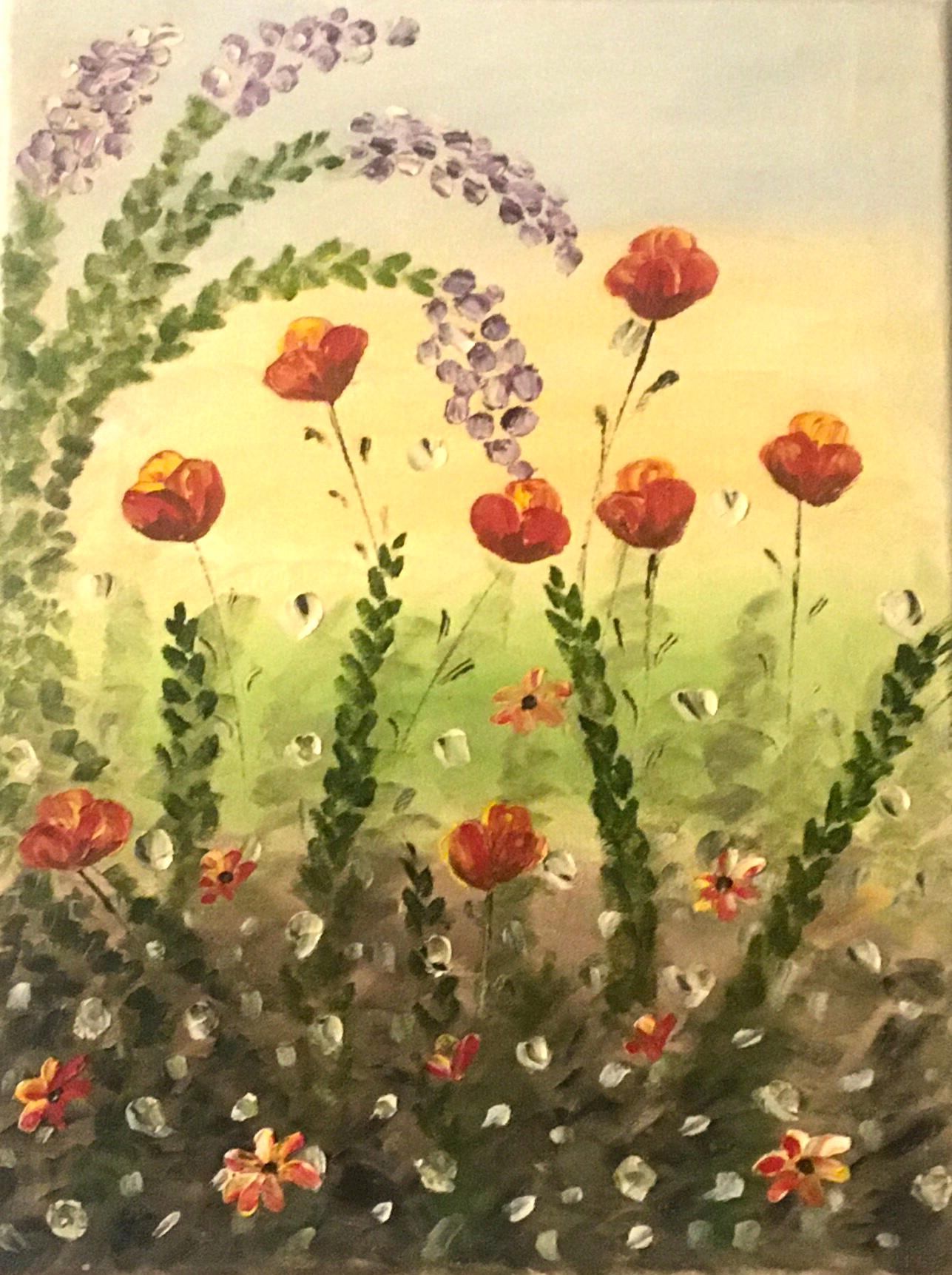 Original 12x16 inches oil painting flowers garden abstract canvas art
