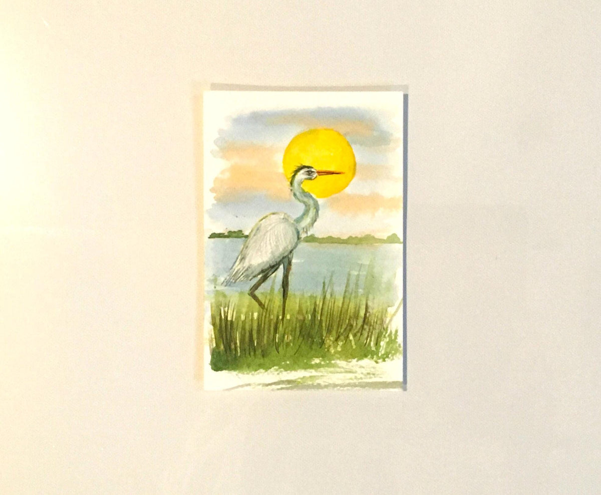 Bird Heron 4x6 inches Original painting watercolor art (not print)