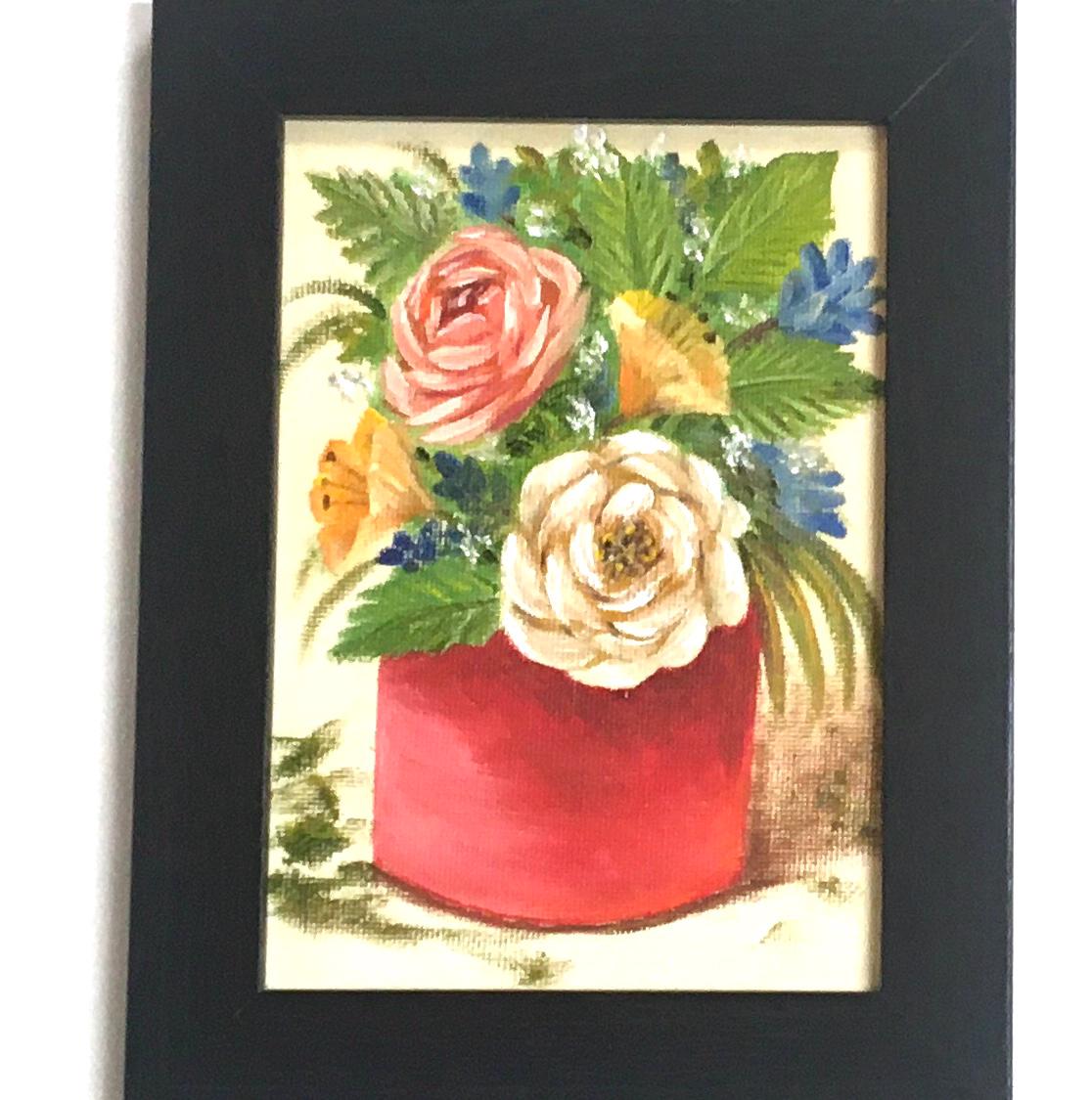 5x7 Original art still life flowers framed oil painting art wall hanging