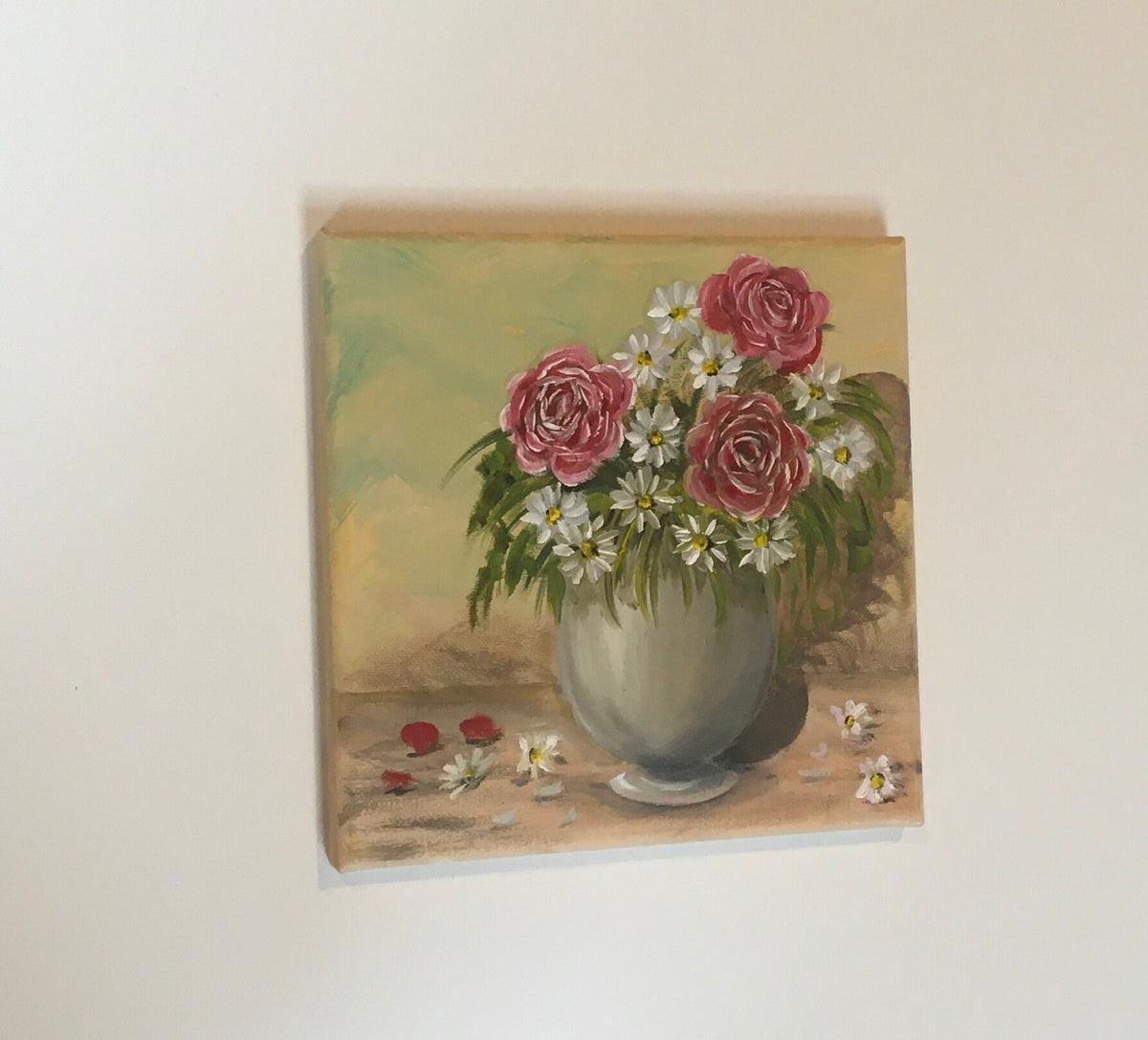 Original oil painting red rose flowers art ready ooak wall hanging gift
