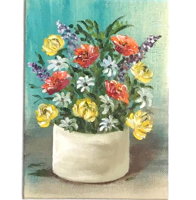 5x7 Original art still life flowers framed oil painting art wall hanging
