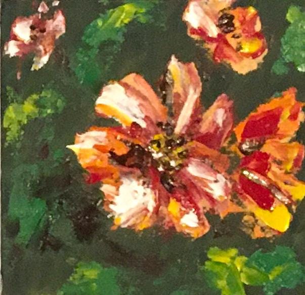 Flowers abstract 4x4 inches oil painting small canvas board art