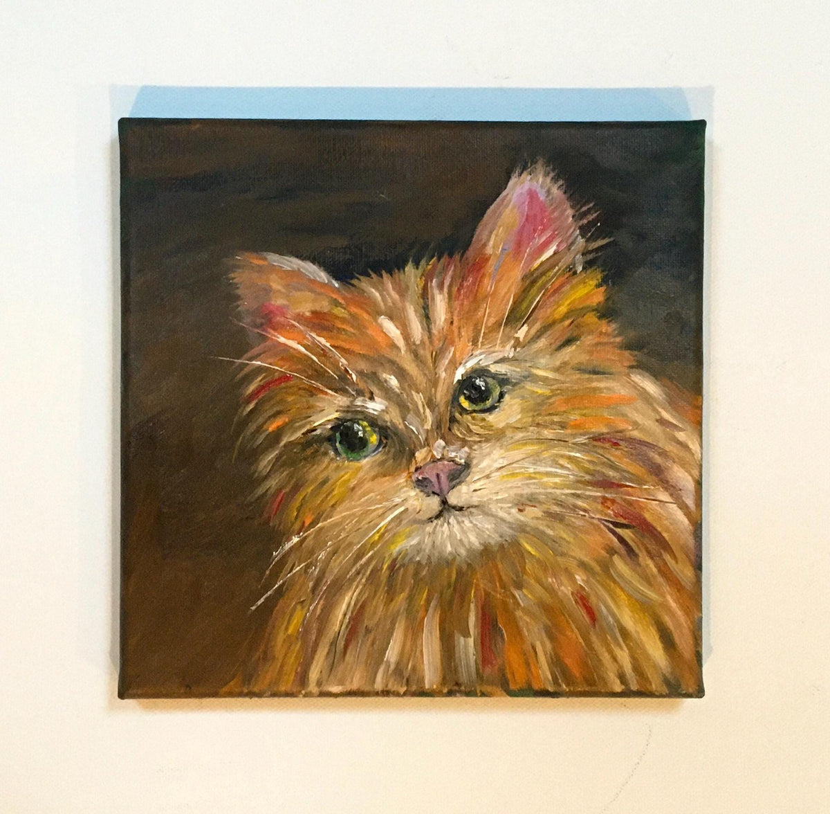 Original oil painting curious cat portrait art ready ooak wall hanging gift