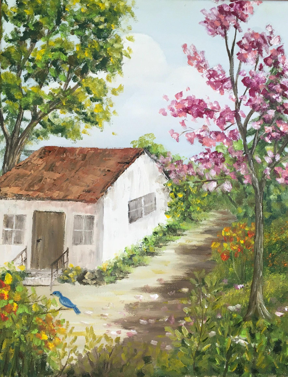 Original oil painting landscape outdoor farm art ready ooak wall hanging
