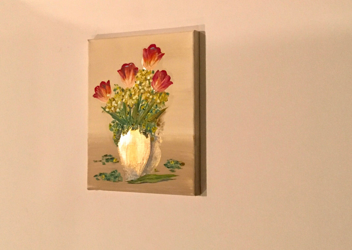 Original oil painting still life art flowers wall hanging