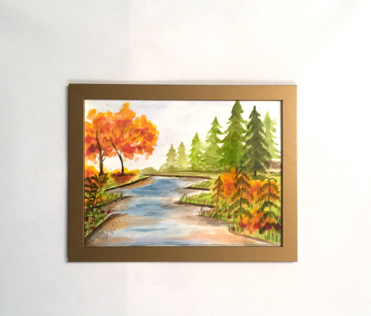Framed landscape 9x12 inches Original painting watercolor art (not print)