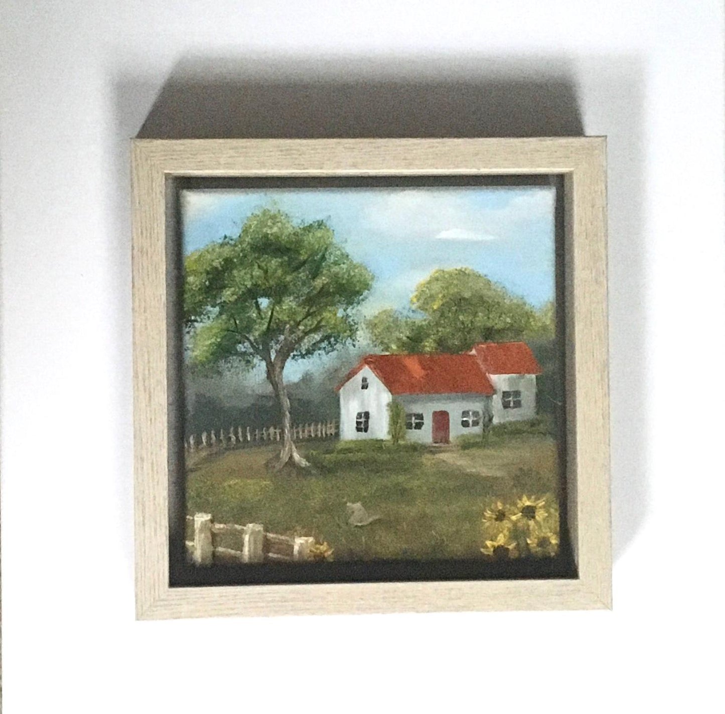 Original oil painting 8x8 inches landscape boat outdoors art ready ooak wall hanging gift