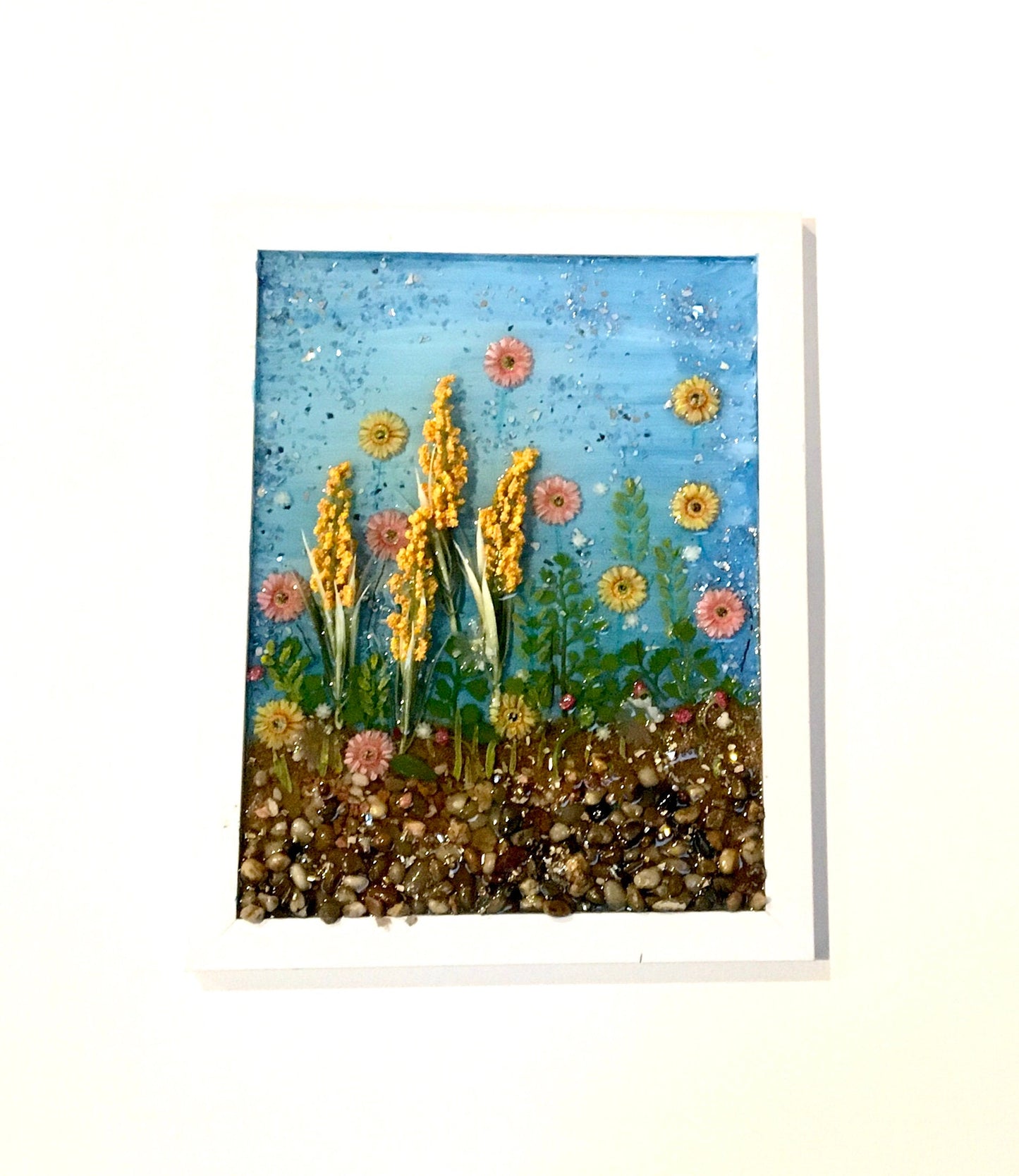 Original painting 3D glass resin art flower garden landscape ooak collectable gift