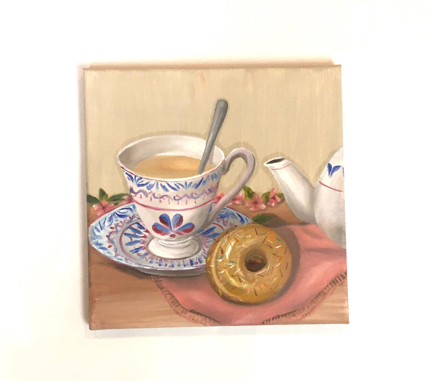 Tea time 10x10 inches Original oil painting art wall hanging