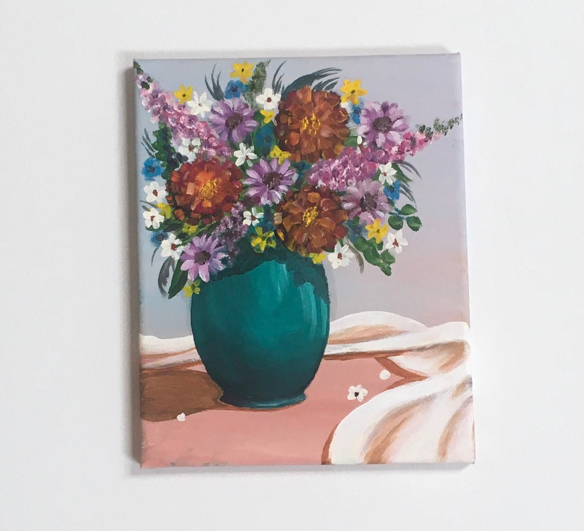 Original oil painting still life art flowers bouquet wall hanging
