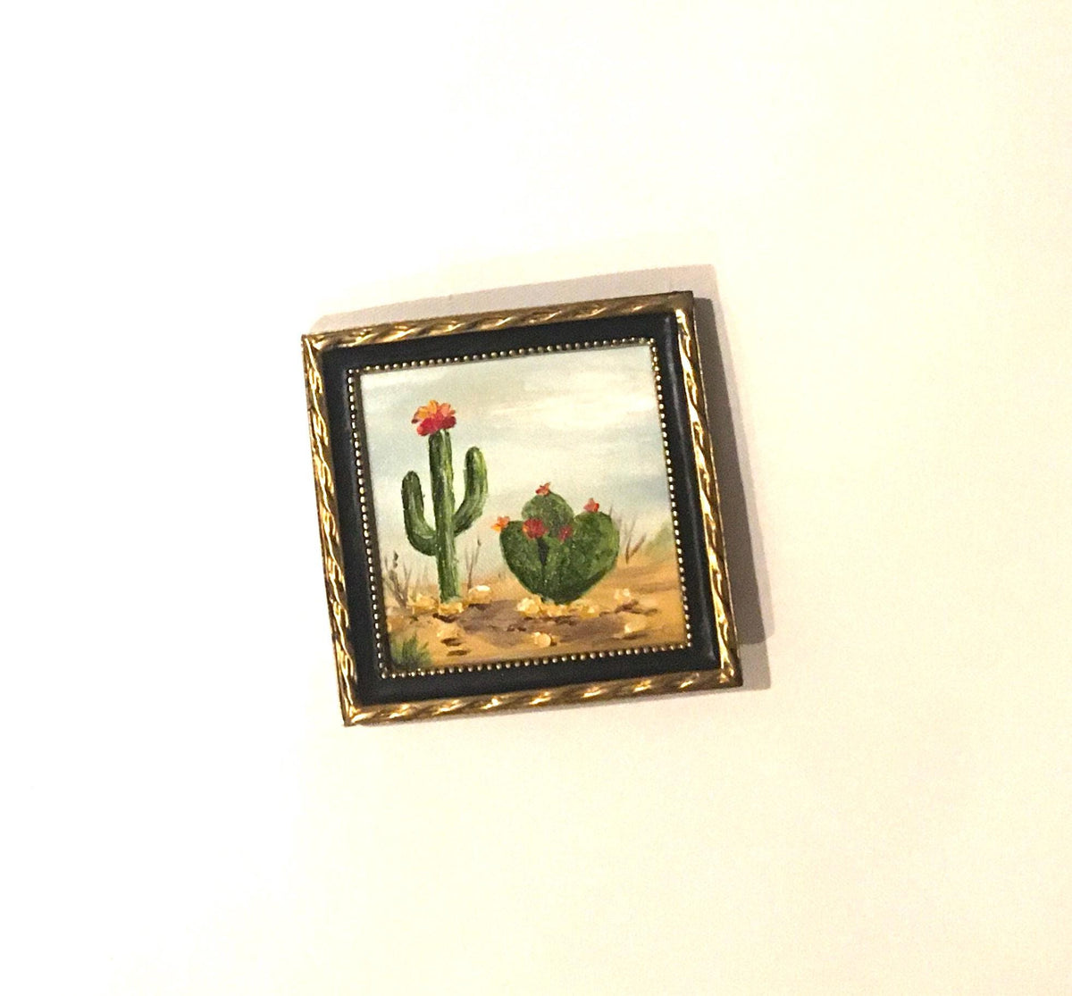 Desert Landscape framed 4x4 inches Original oil painting art wall hanging or on desk