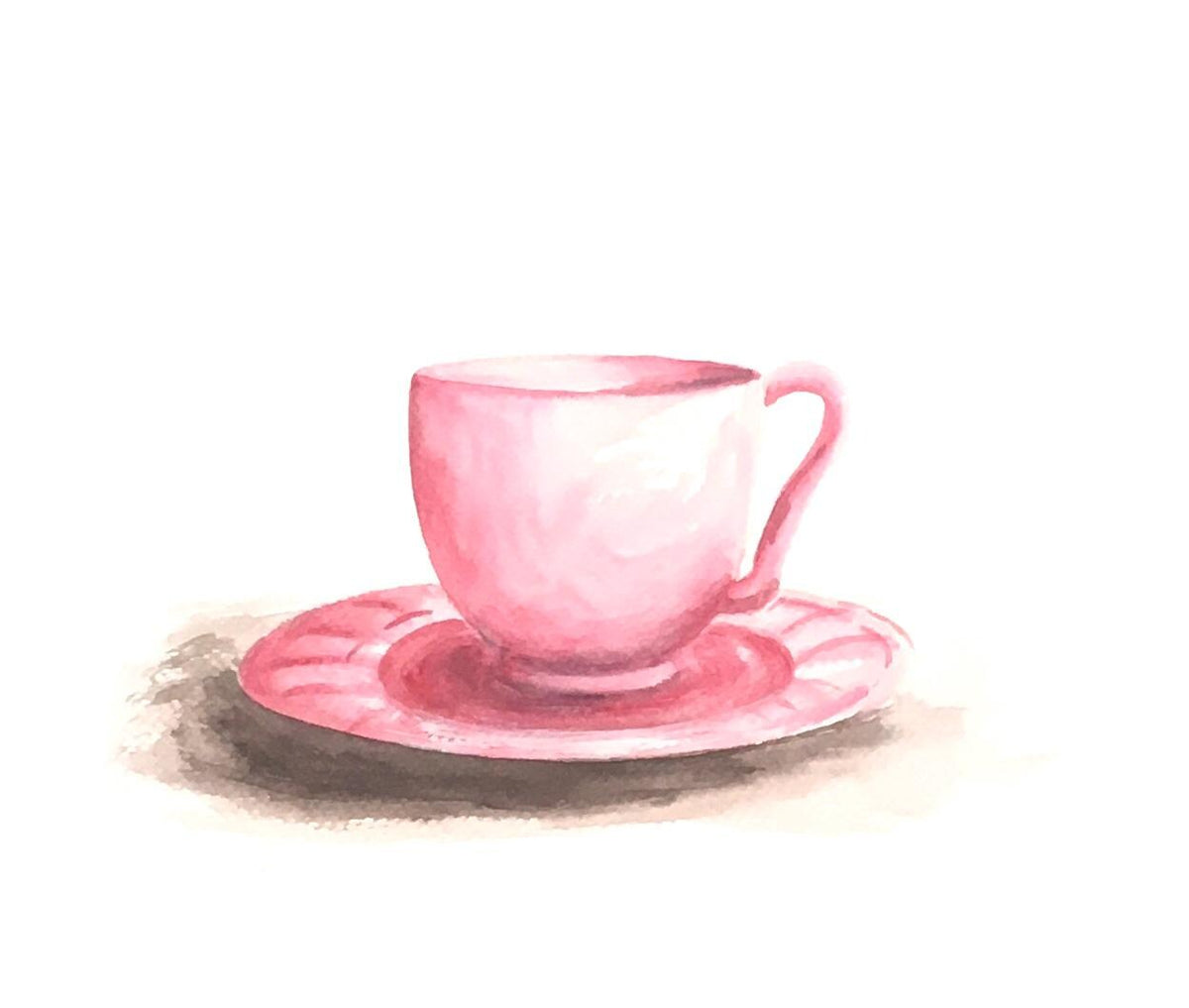 Pink teacup 12x9 inches Original painting watercolor art (not print)