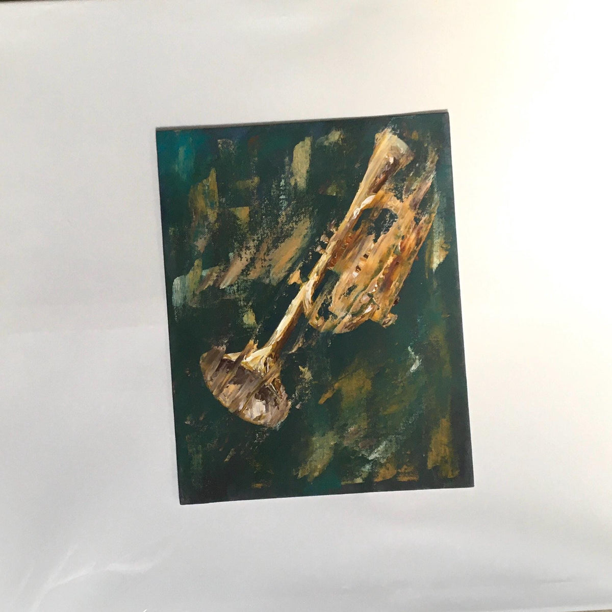 With frame trumpet music instrument abstract Original oil painting art wall hanging