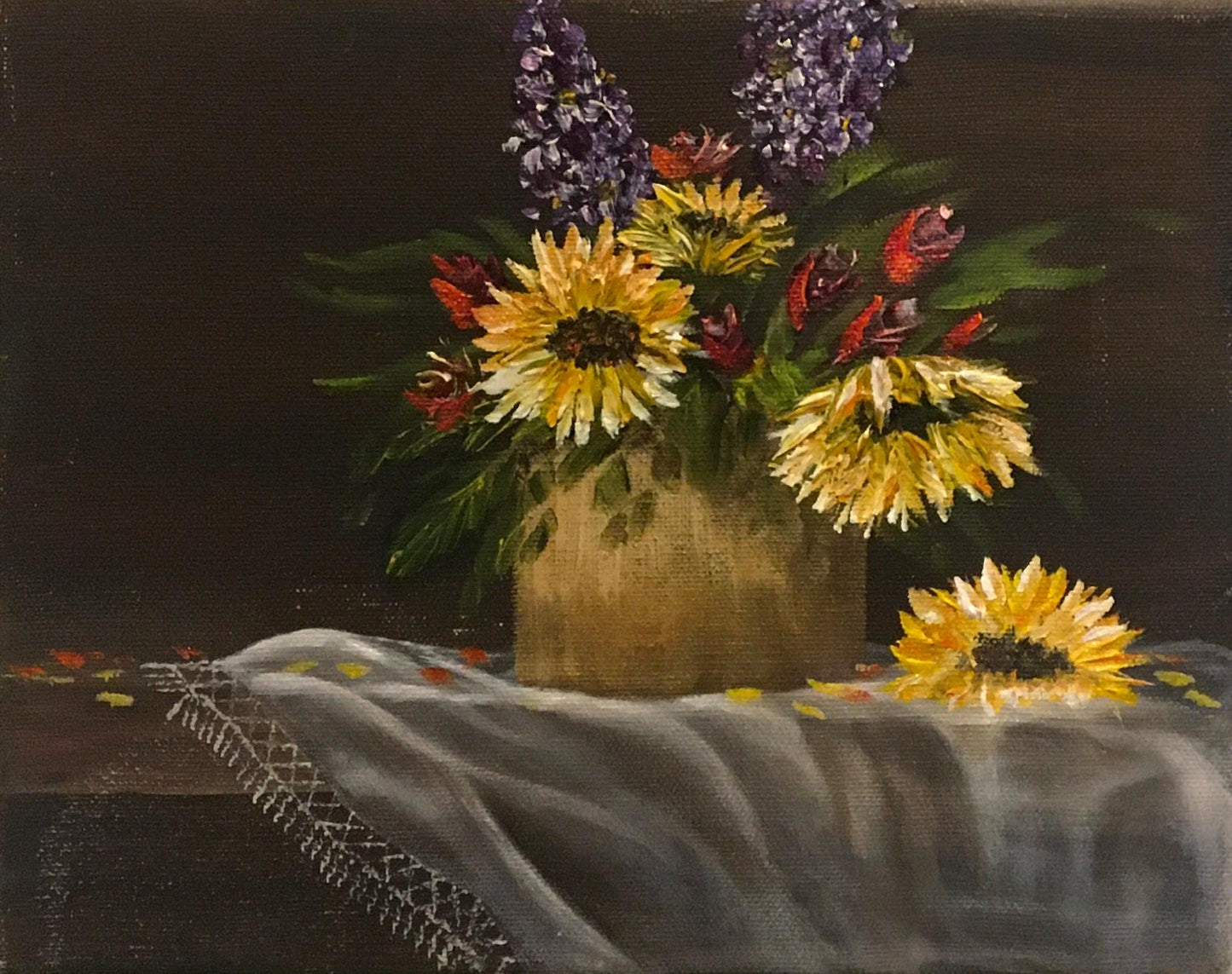 8x10 inches Original oil painting art sun flowers wall hanging