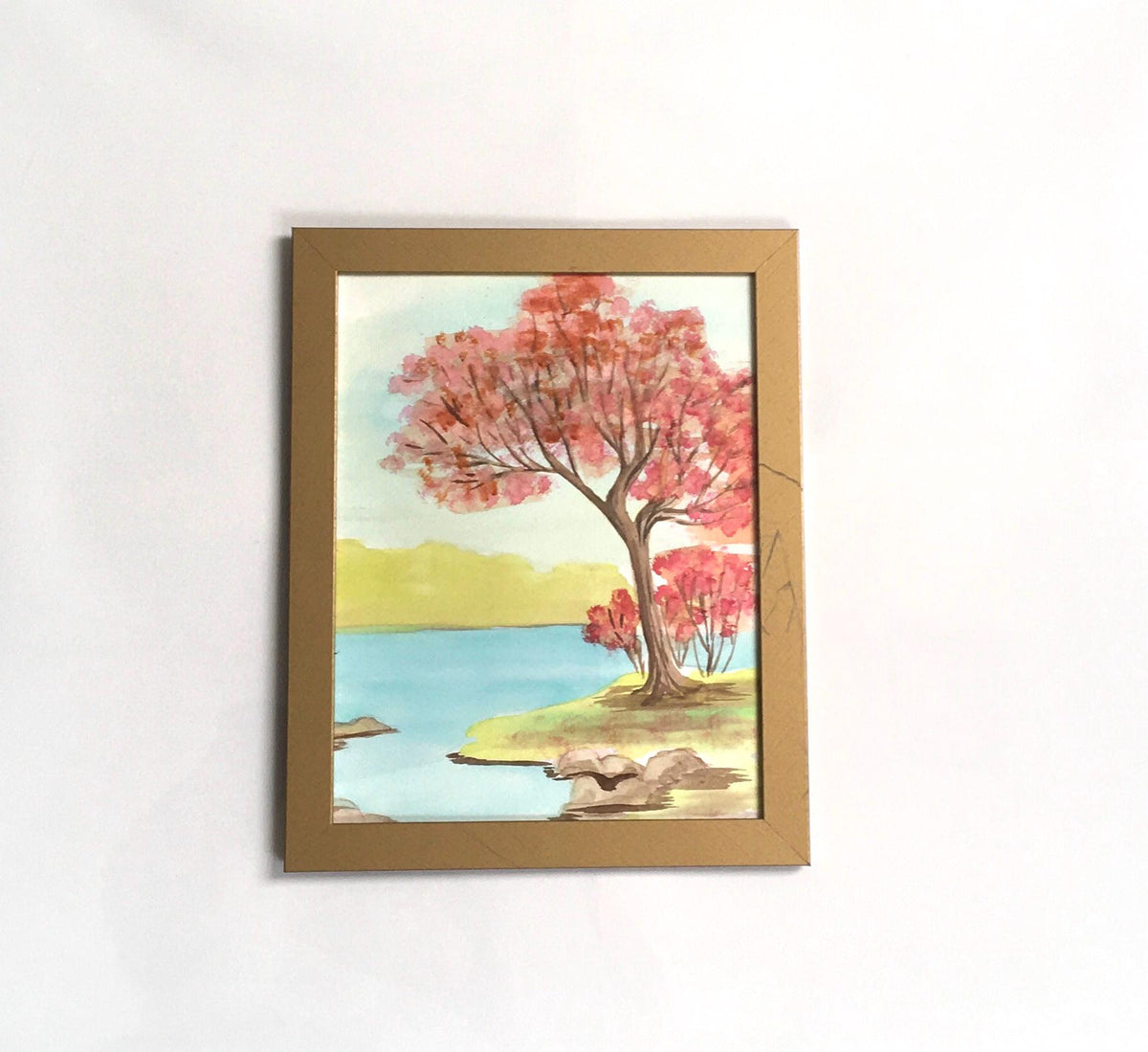 Framed landscape Original painting watercolor art (not print)