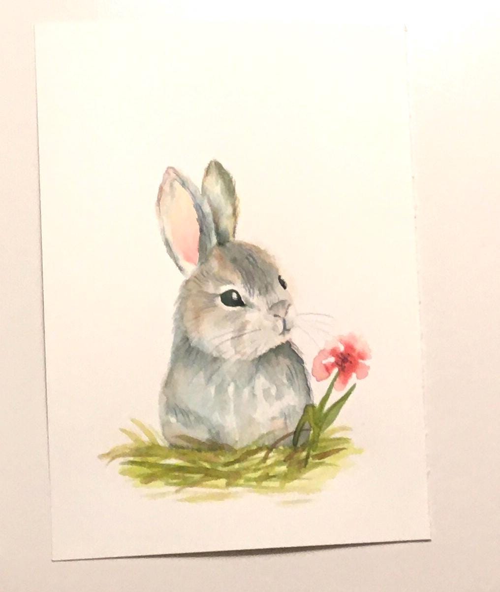 Bunny rabbit 7x10 inches Original painting watercolor art (not print)