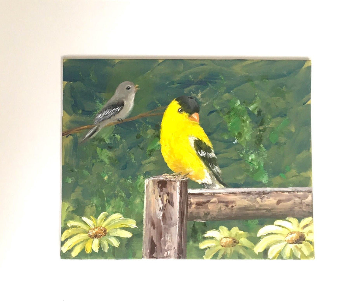 Birds Original oil painting 8x10 inches garden ooak wall hanging gift